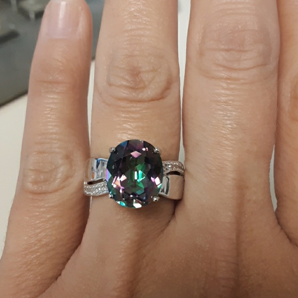 Jewelry - Genuine Diamond & Mystic Topaz 925 Silver Ring